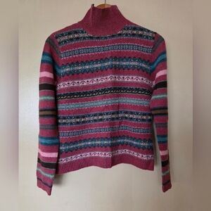 Garnet Hill Fair Isle Lambswool Turtleneck Sweater Multi M Cozy Nordic Knit